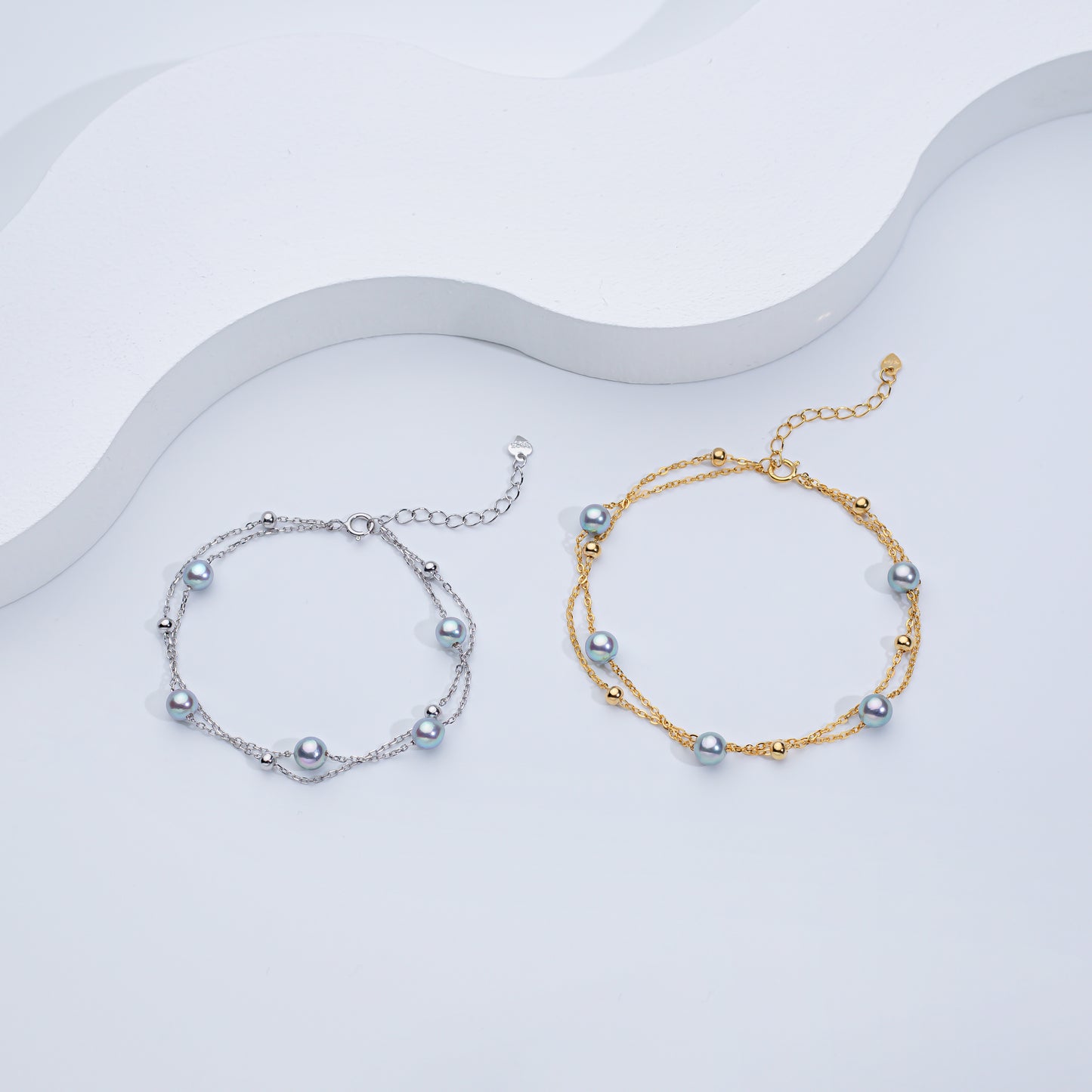 S925 Akoya Sea Pearl Double Layer Bracelet