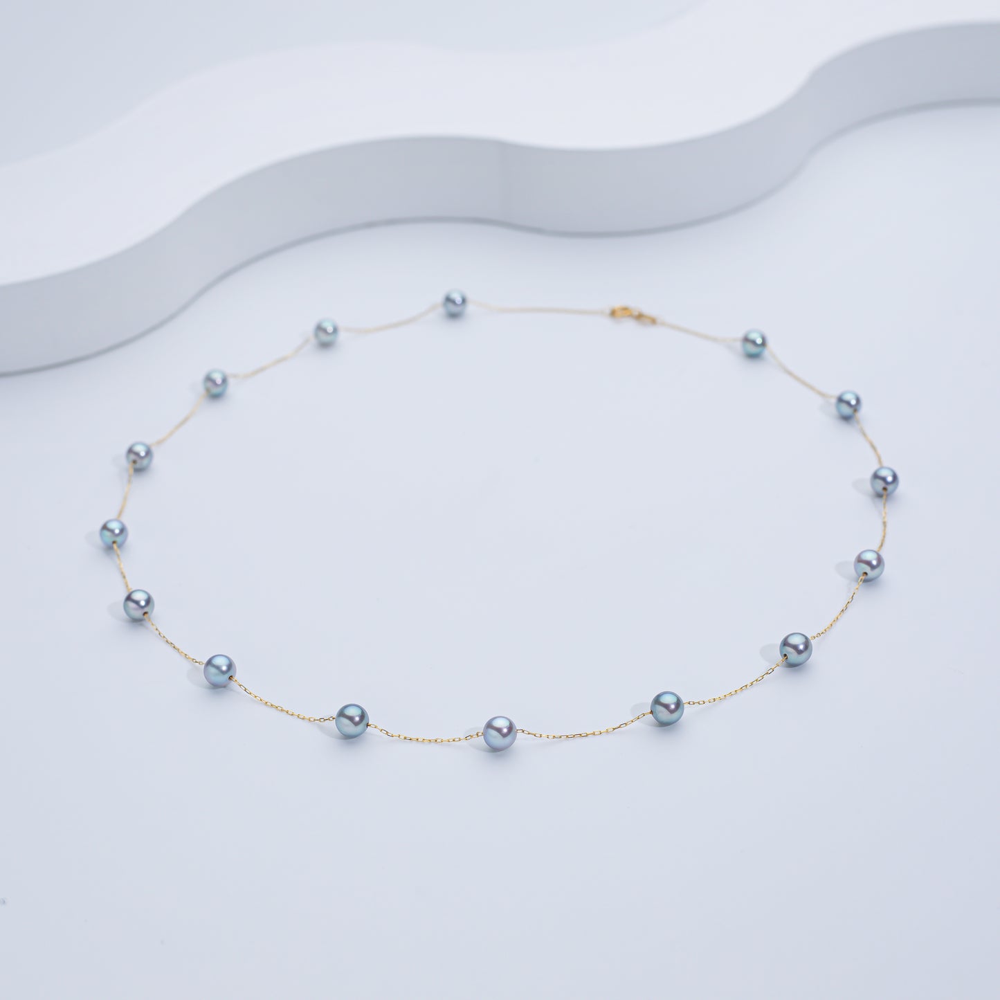 18K Solid Gold Akoya Sea Pearl Floating Necklace