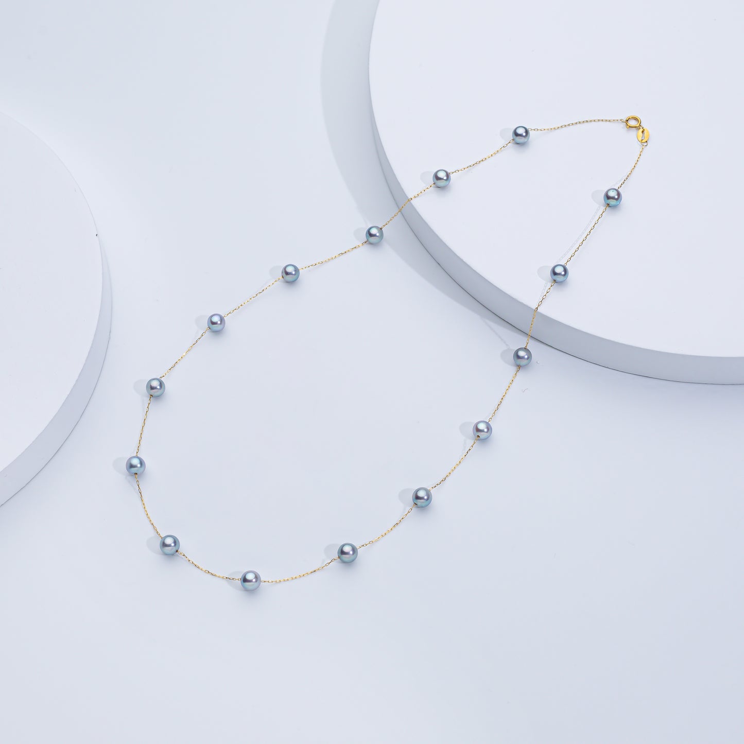 18K Solid Gold Akoya Sea Pearl Floating Necklace