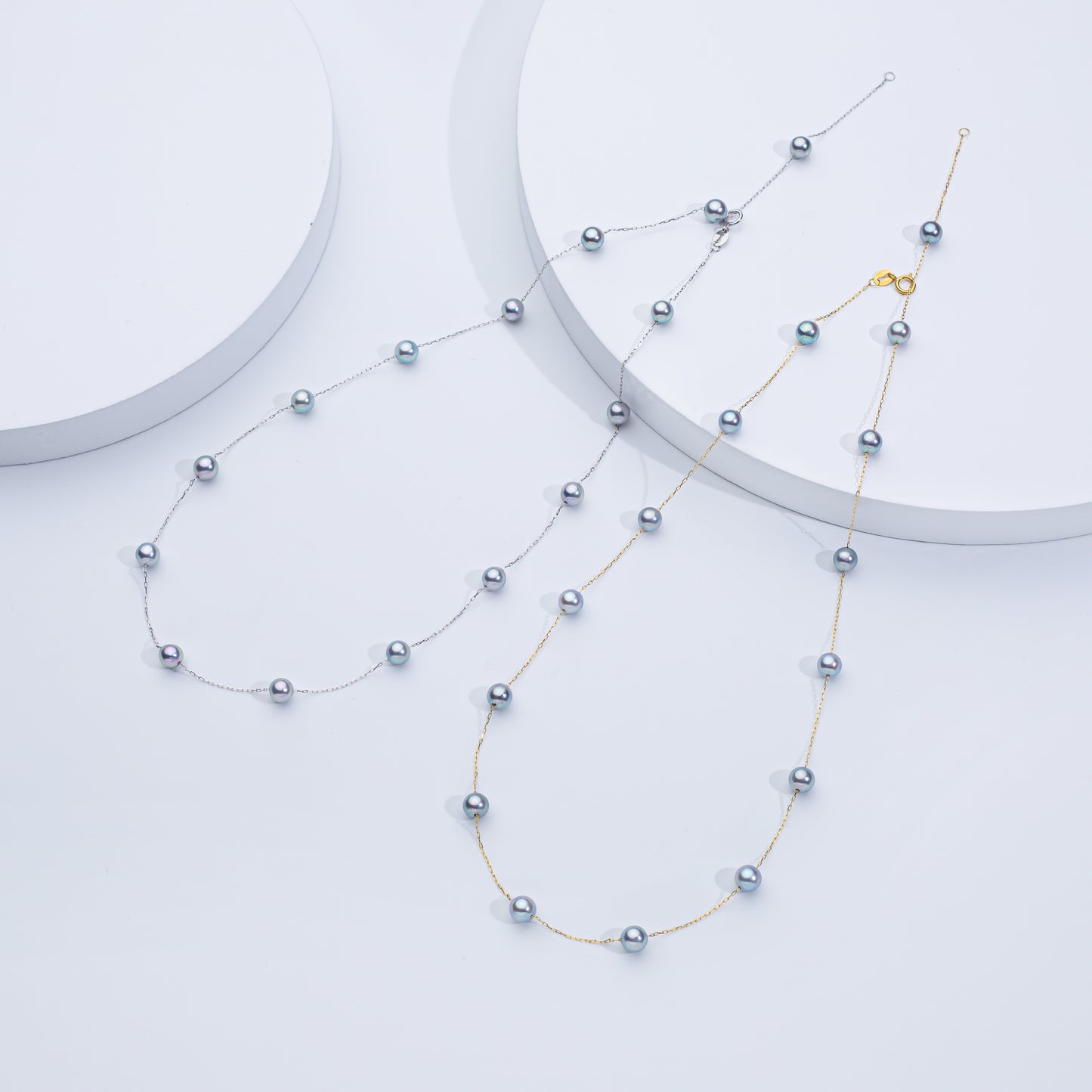 18K Solid Gold Floating Akoya Sea Pearl Necklace - Minimalist 5-6mm Japanese Pearl Jewelry