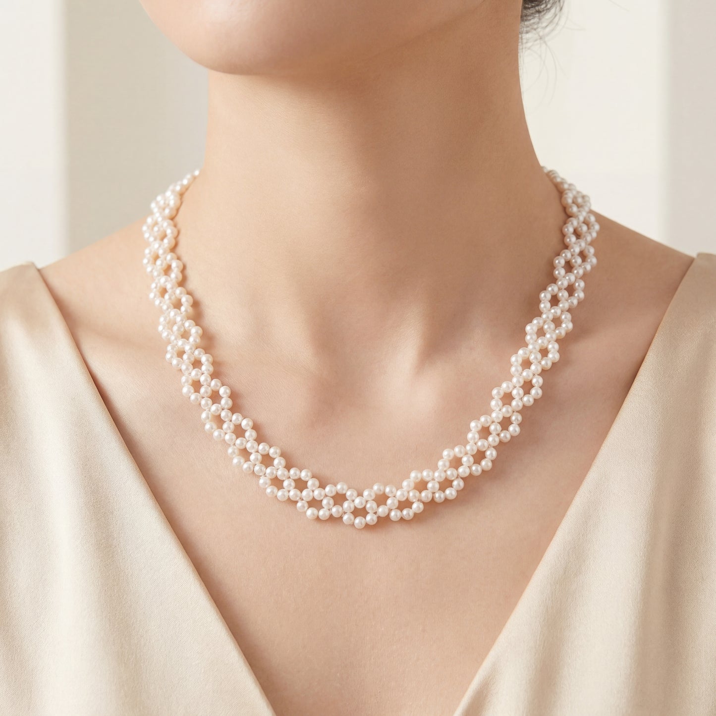 Elegant Hand-braided Petite Fresh Water Pearl Necklace
