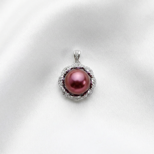 Luxury Burgundy Edison Pearl Pendant in S925 Sterling Silver