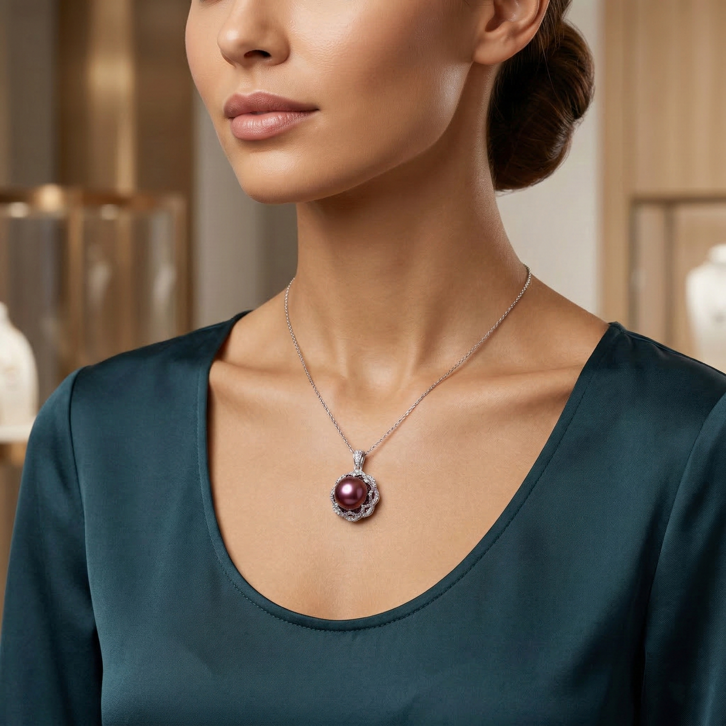 Luxury Burgundy Edison Pearl Pendant in S925 Sterling Silver