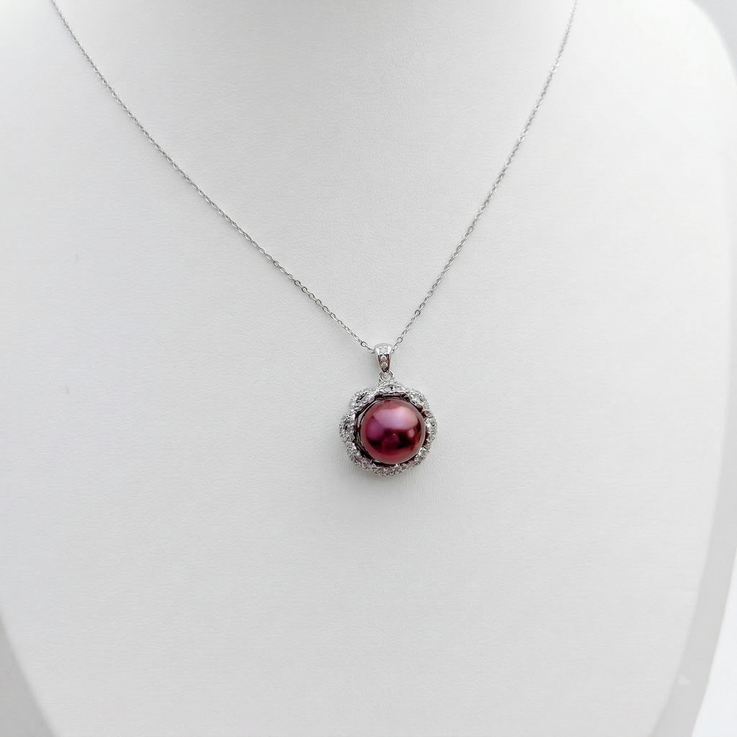 Luxury Burgundy Edison Pearl Pendant in S925 Sterling Silver